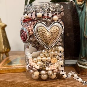 Romantic Coastal Mystery Jewelry Jar- Silver, pink and Pearl Accents